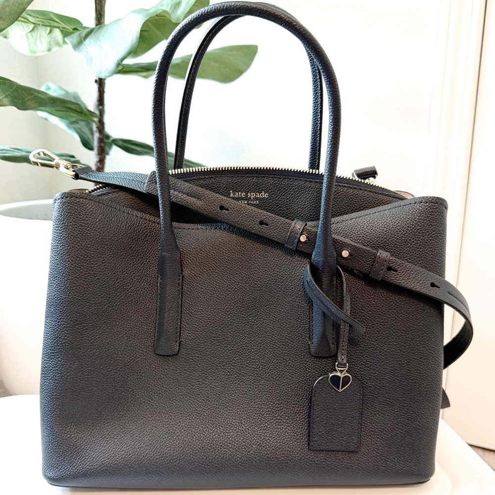 Kate Spade Dark Blue Margaux Large Satchel with Crossbody Strap